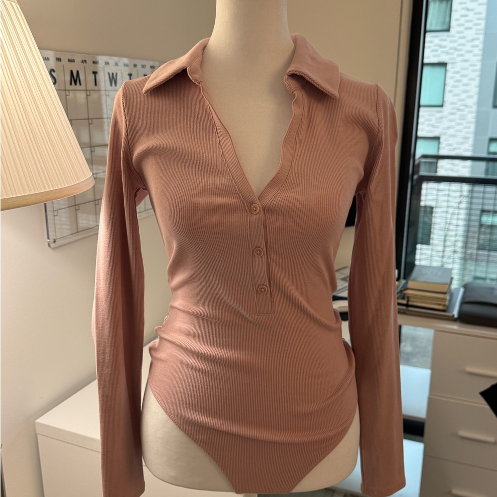 Express Mauve Ribbed Long Sleeve Bodysuit